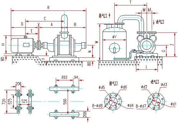 SZ型水環(huán)式真空泵安裝尺寸